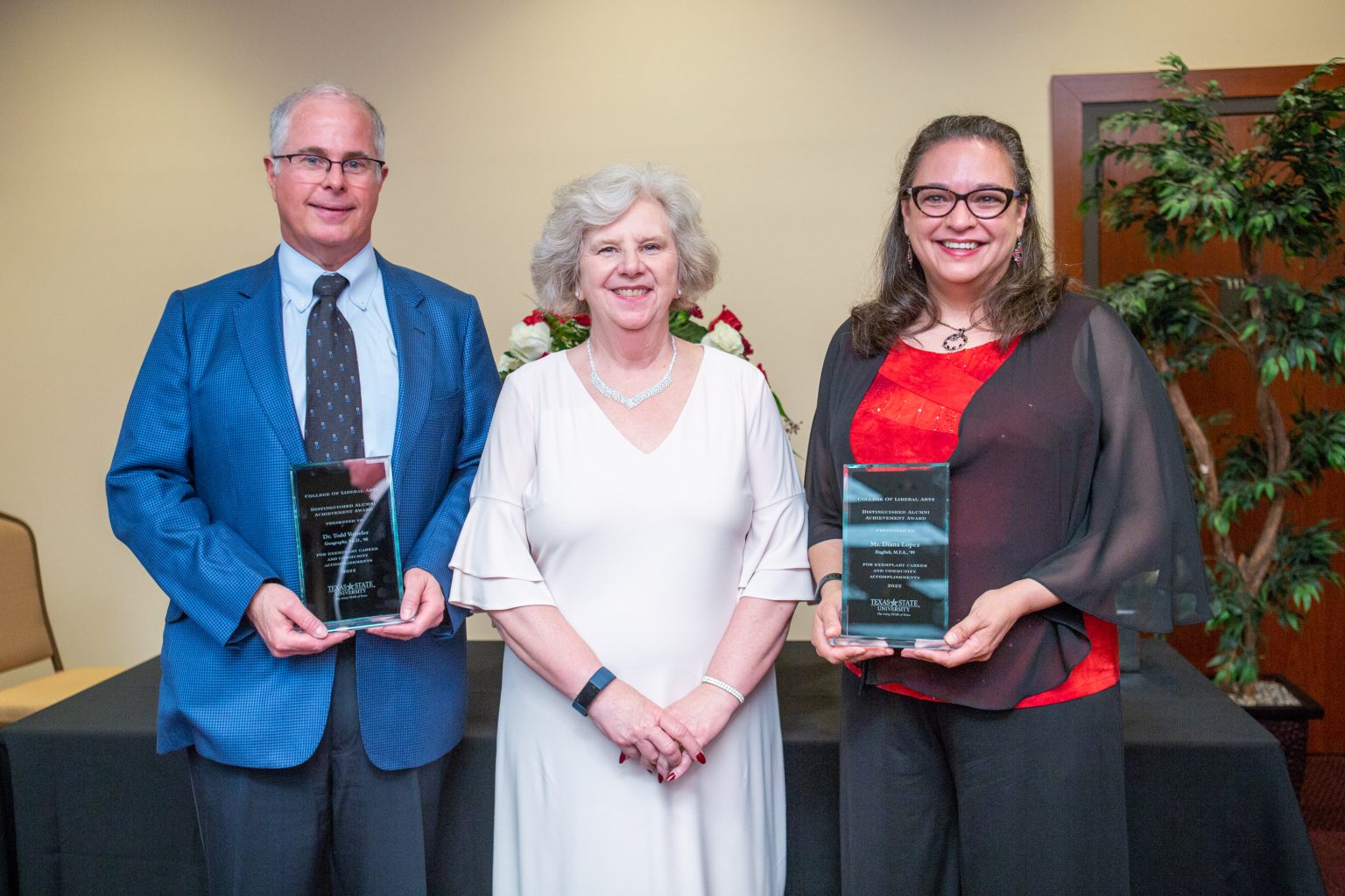 College of Liberal Arts Distinguished Alumni gala at JC Vellum building at Texas State in San Marcos, Texas on April 2, 2022.